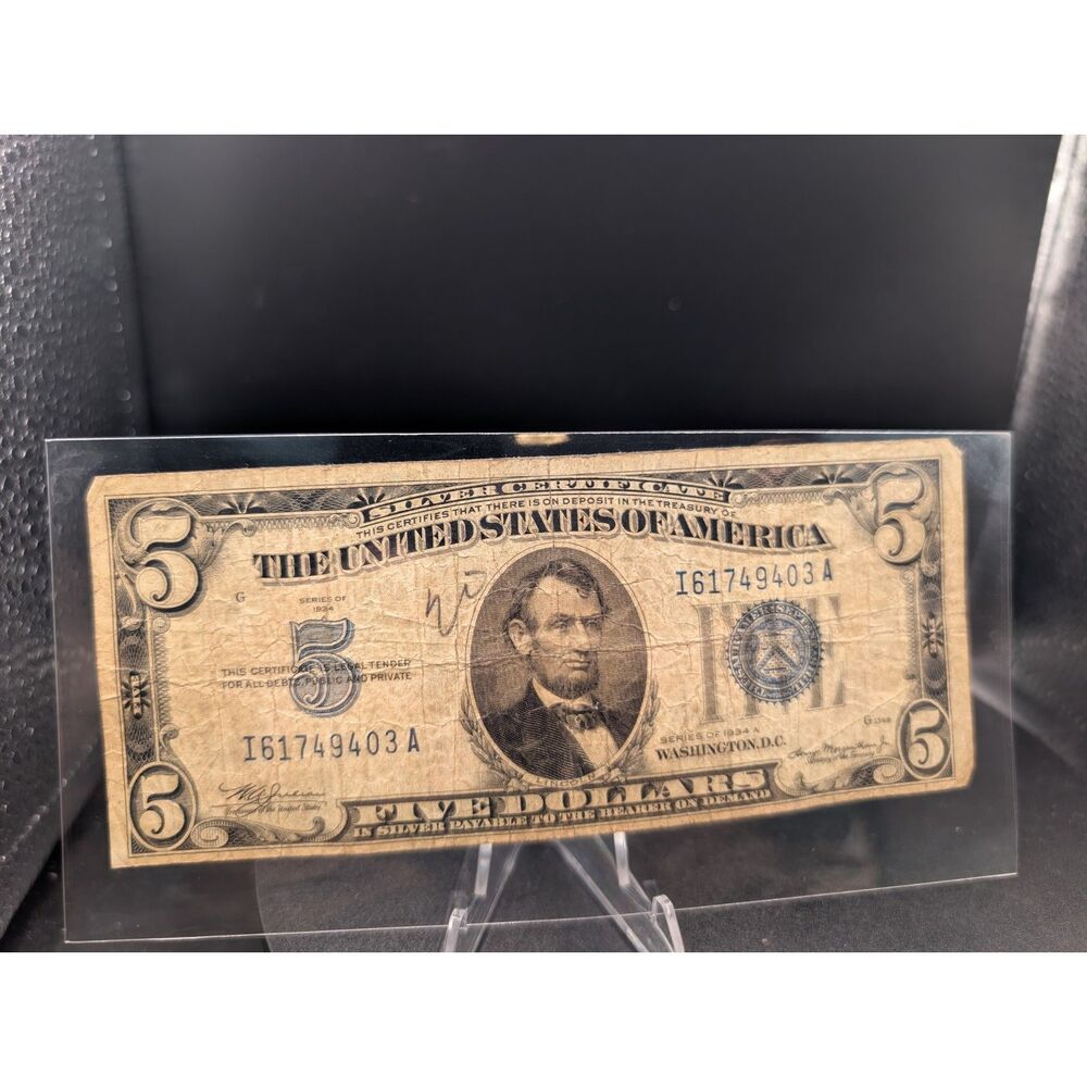 1934A $5 Silver Certificate • Blue Seal • Circulated • I61749403A